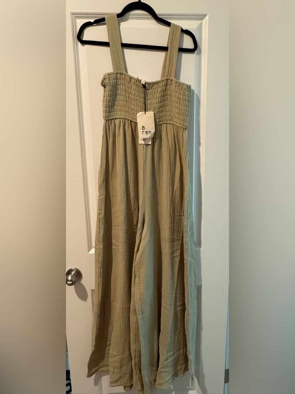 NWT a.ren Olive Green Smocked Wide-Leg Jumpsuit